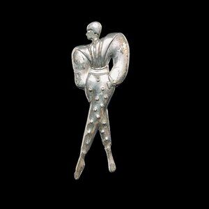 Vintage Silver Tone Art Deco Figural Model Brooch (5198)